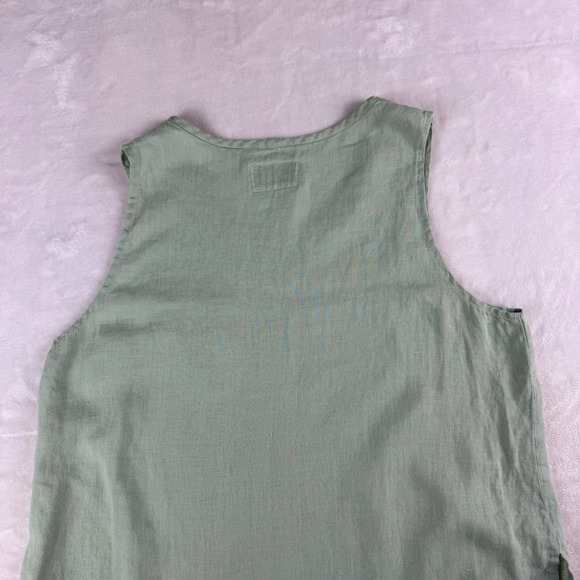 Flax 100% Linen Tank Top Womens S Green Sleeveless Summer Lagenlook Coastal Top - Picture 2 of 5